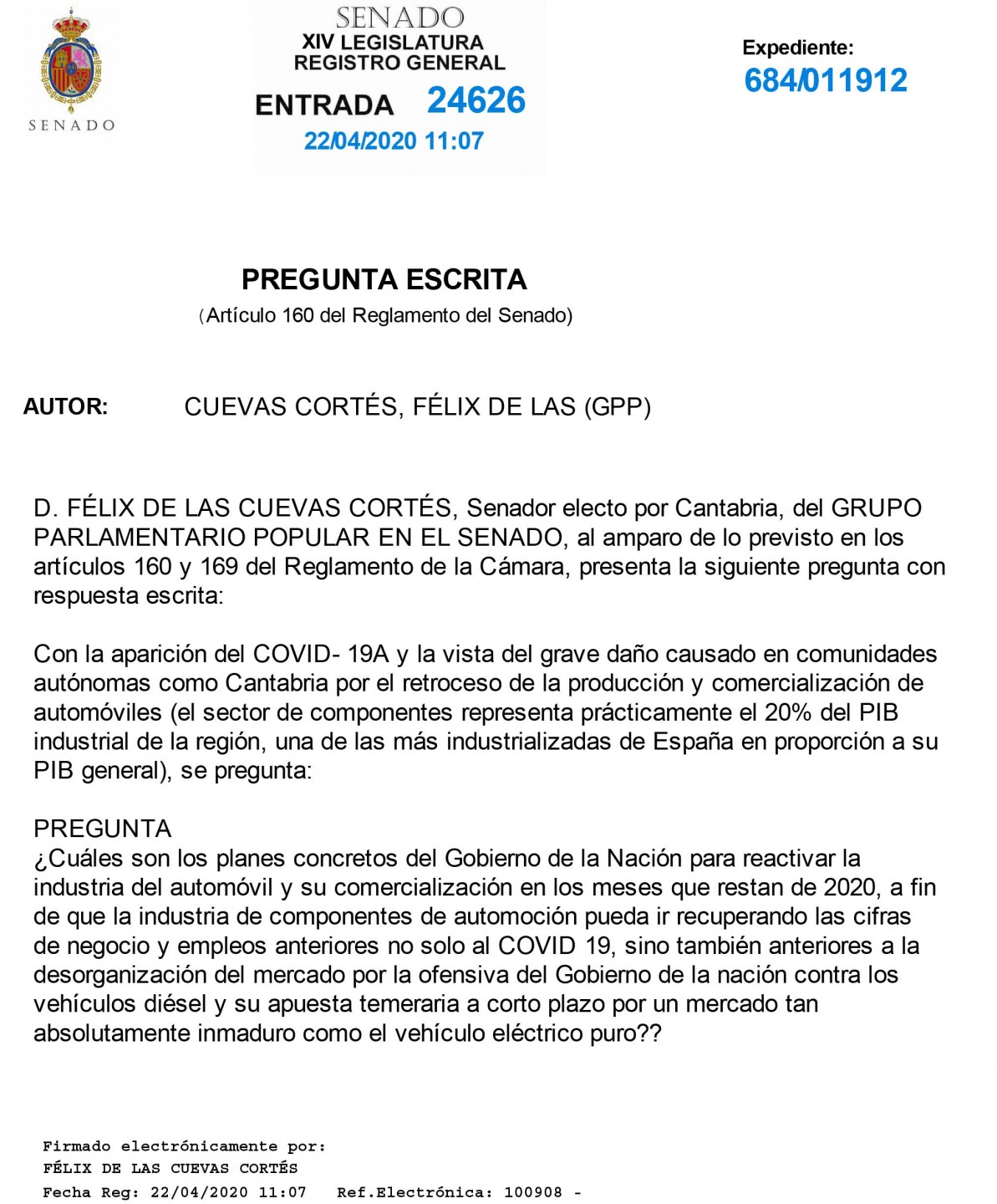 Pregunta Senado Industria Automóvil